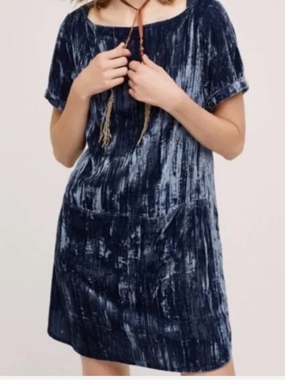 Floreat Crushed Velvet Mini Dress artsy Anthro Navy